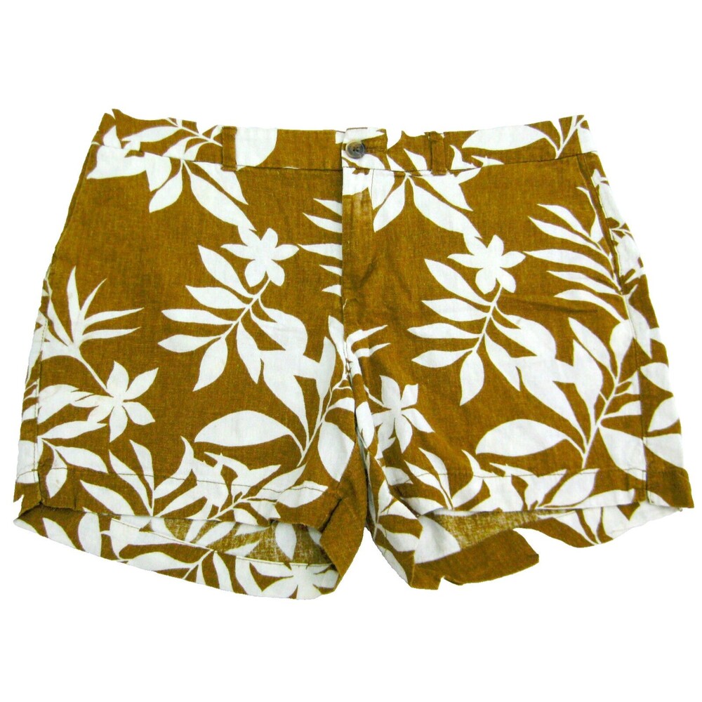 OLD NAVY Women's (Size 14) Brown Floral Linen Casual Shorts 2 Pockets Zipper Fly